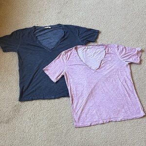 Women’s Splendid V-Neck Tee - Pink and Navy Short Sleeve Tops Size M